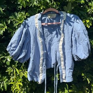 Fashion Brand Company Blue Lace Tie Top